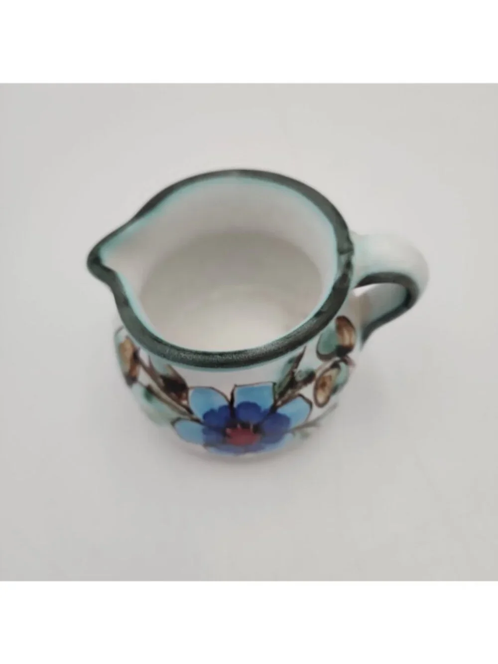 Creamer Pitcher Pottery Tonala Portugal White Blue Flower 3